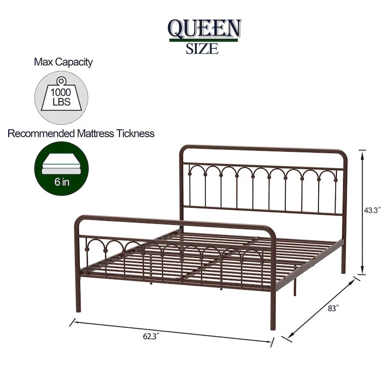 Lit en métal CUSchoice Queen, finitions noir et brun antique