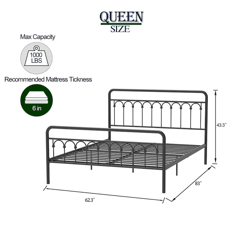 Lit en métal CUSchoice Queen, finitions noir et brun antique
