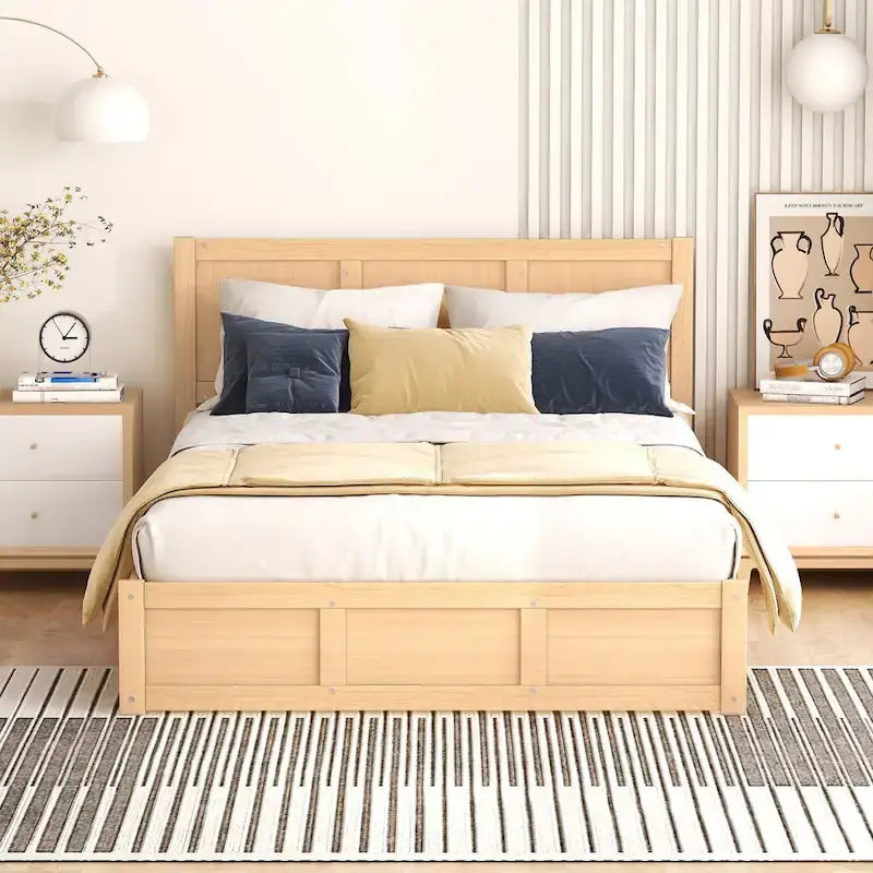 Lit plateforme en bois avec rangement en dessous et 2 tiroirs
