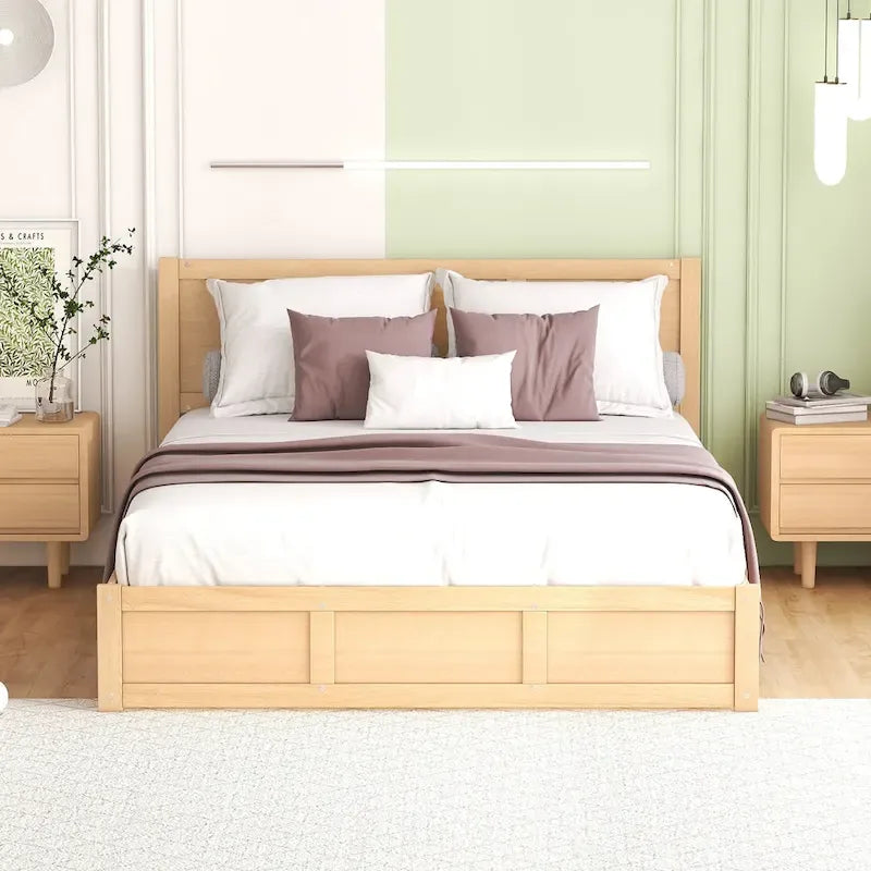 Lit plateforme en bois avec rangement en dessous et 2 tiroirs