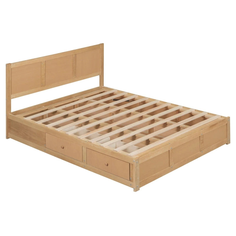 Lit plateforme en bois avec rangement en dessous et 2 tiroirs
