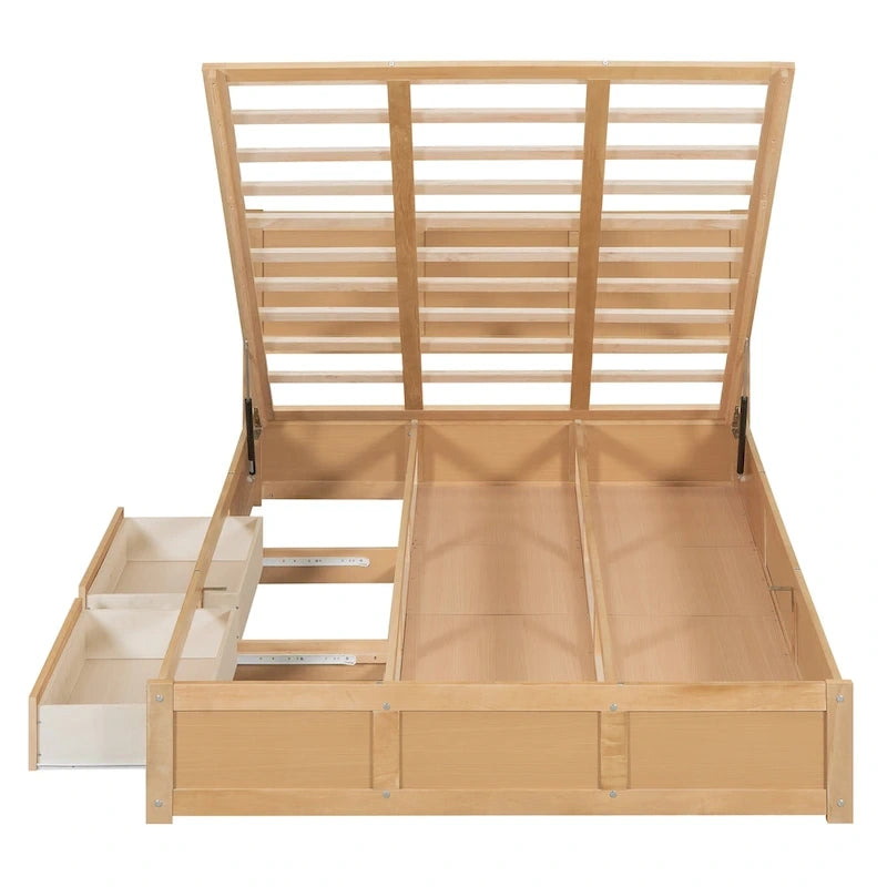 Lit plateforme en bois avec rangement en dessous et 2 tiroirs