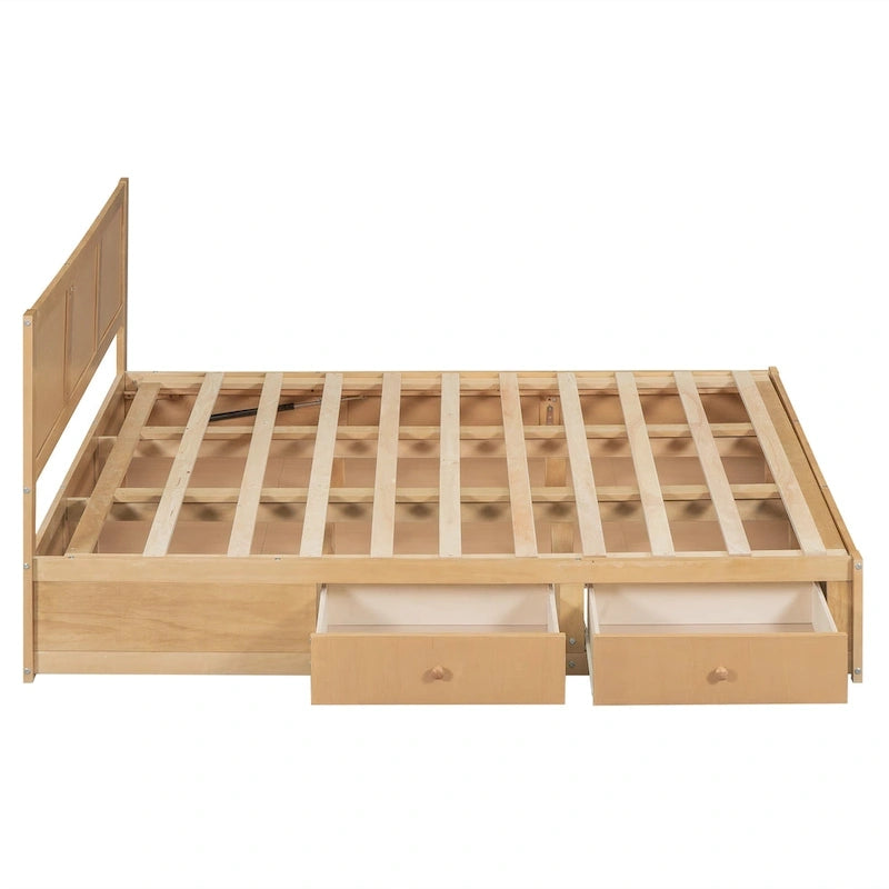 Lit plateforme en bois avec rangement en dessous et 2 tiroirs