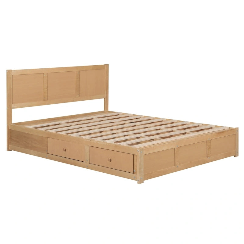 Lit plateforme en bois avec rangement en dessous et 2 tiroirs