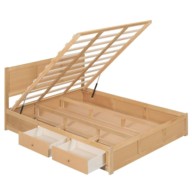 Lit plateforme en bois avec rangement en dessous et 2 tiroirs