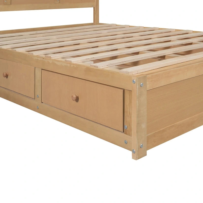 Lit plateforme en bois avec rangement en dessous et 2 tiroirs