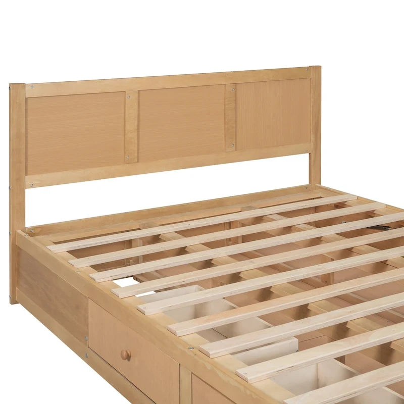Lit plateforme en bois avec rangement en dessous et 2 tiroirs