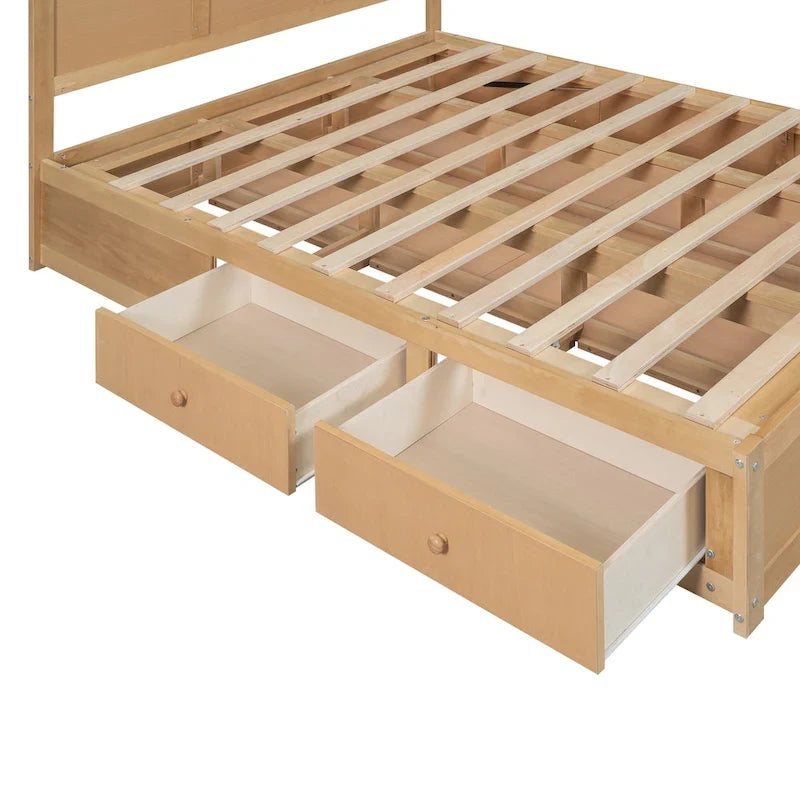 Lit plateforme en bois avec rangement en dessous et 2 tiroirs
