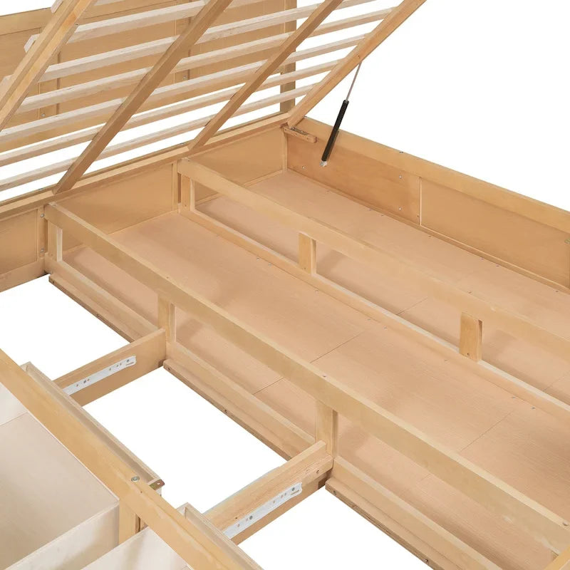 Lit plateforme en bois avec rangement en dessous et 2 tiroirs