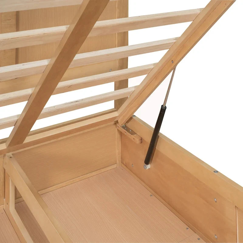 Lit plateforme en bois avec rangement en dessous et 2 tiroirs
