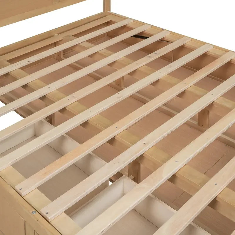 Lit plateforme en bois avec rangement en dessous et 2 tiroirs