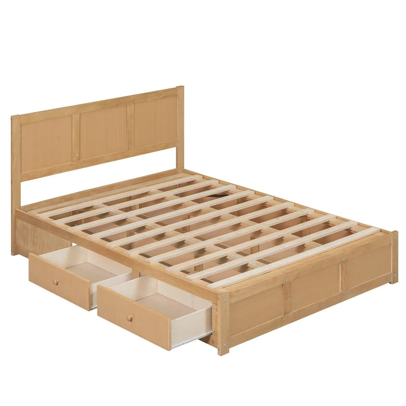 Lit plateforme en bois avec rangement en dessous et 2 tiroirs