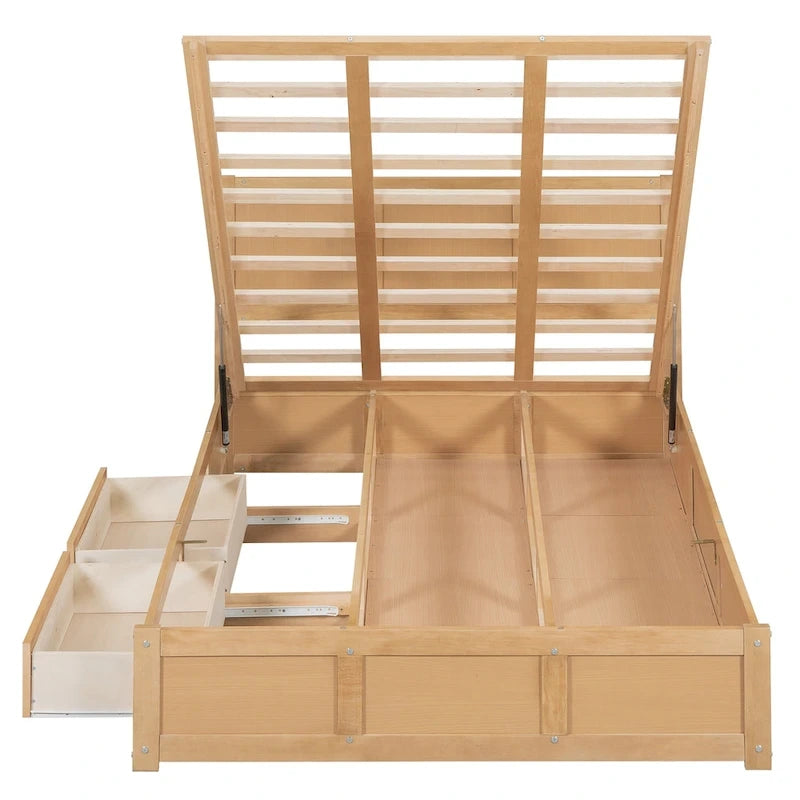 Lit plateforme en bois avec rangement en dessous et 2 tiroirs