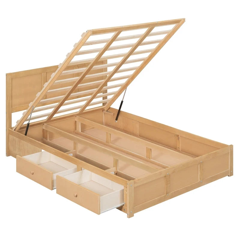 Lit plateforme en bois avec rangement en dessous et 2 tiroirs