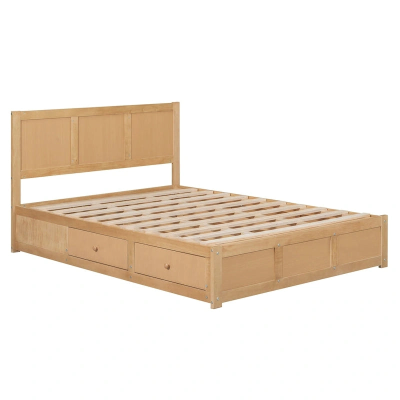 Lit plateforme en bois avec rangement en dessous et 2 tiroirs