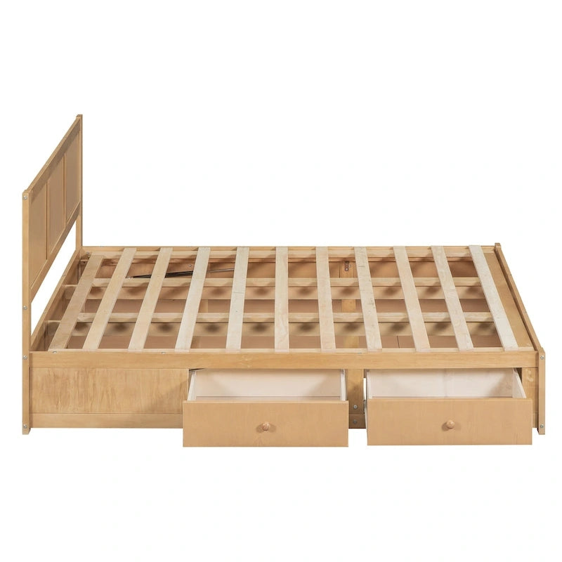 Lit plateforme en bois avec rangement en dessous et 2 tiroirs