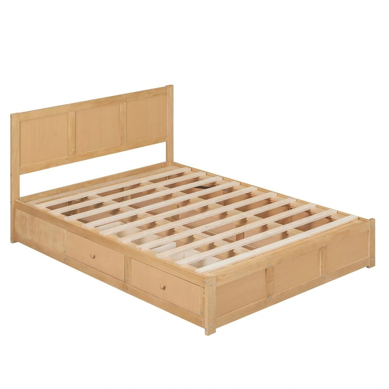 Lit plateforme en bois avec rangement en dessous et 2 tiroirs