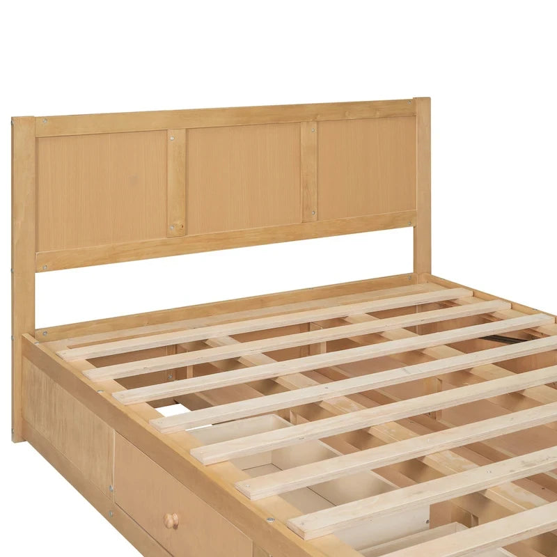 Lit plateforme en bois avec rangement en dessous et 2 tiroirs