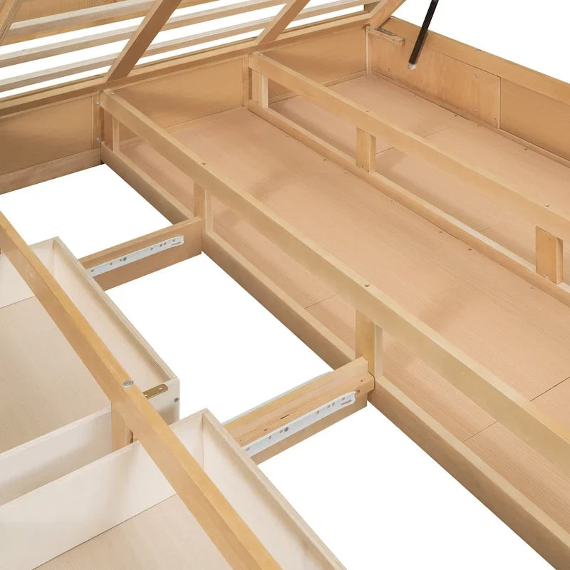 Lit plateforme en bois avec rangement en dessous et 2 tiroirs
