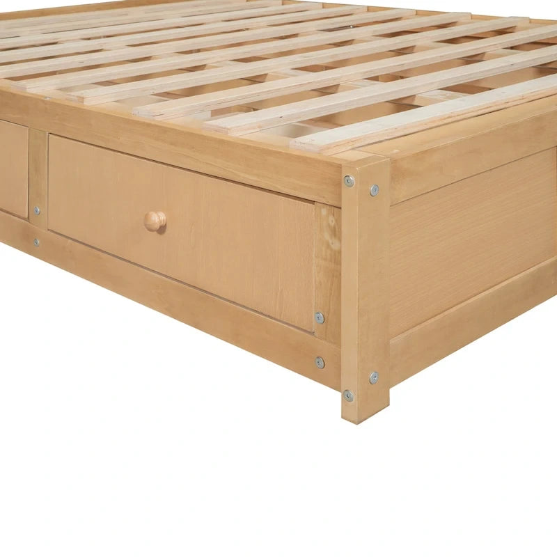 Lit plateforme en bois avec rangement en dessous et 2 tiroirs