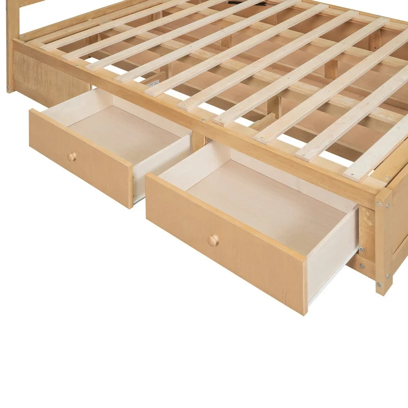 Lit plateforme en bois avec rangement en dessous et 2 tiroirs