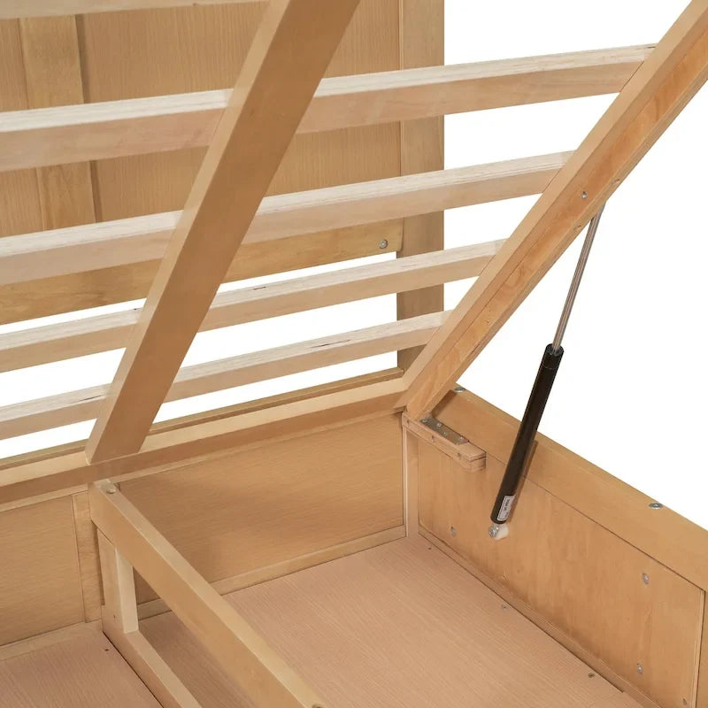 Lit plateforme en bois avec rangement en dessous et 2 tiroirs