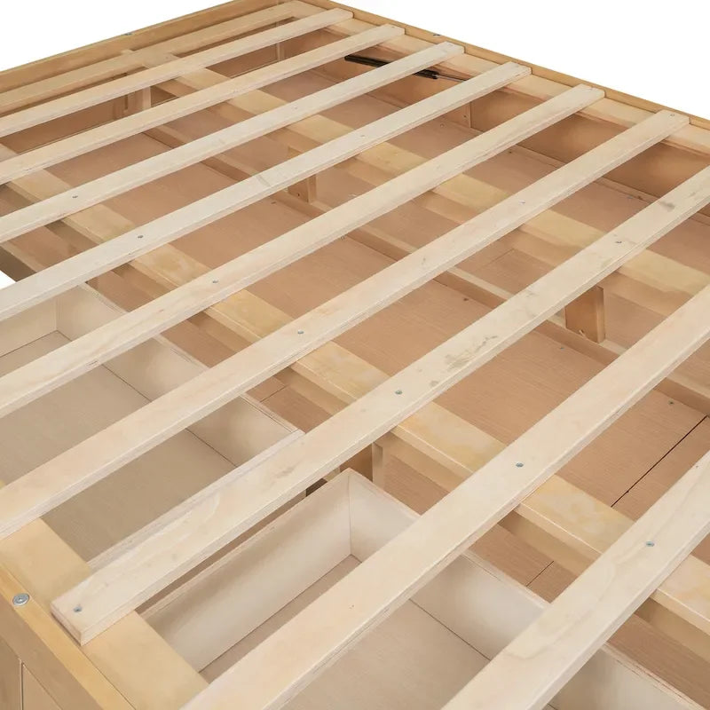Lit plateforme en bois avec rangement en dessous et 2 tiroirs