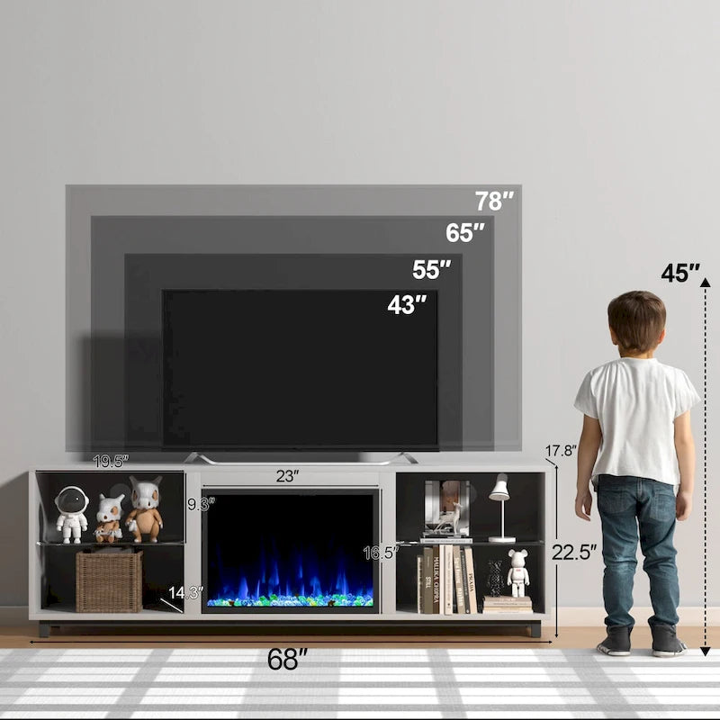 Meuble TV 68 pouces avec cheminée électrique 23 pouces