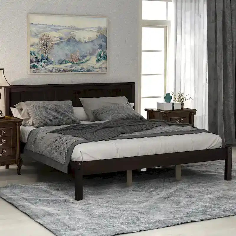 Platform Bed Frame with Headboard ,Wood Slat Support