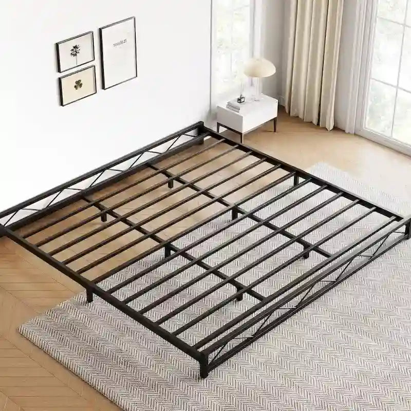 Cadre de lit King Size facile à assembler avec sommier à lattes en acier