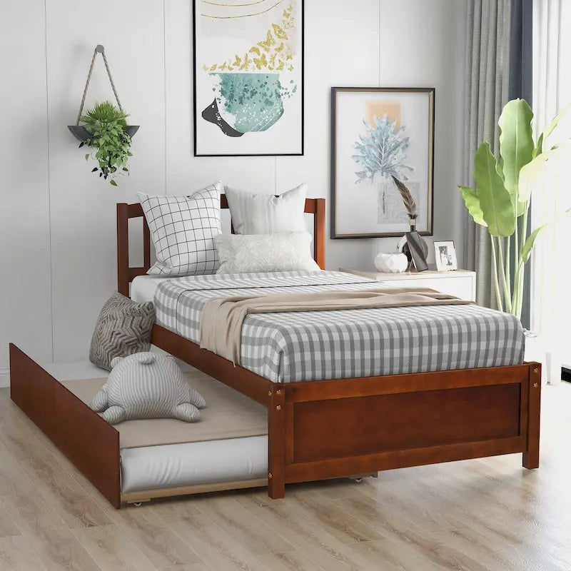 Cadre de lit plateforme en bois pour lit simple avec lit gigogne