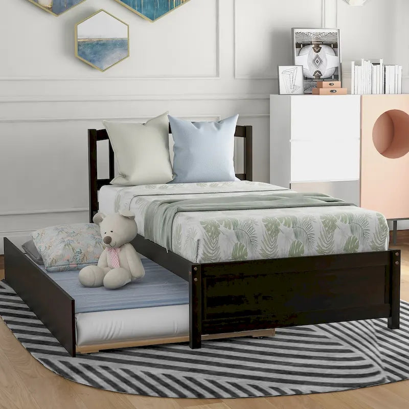 Cadre de lit plateforme en bois pour lit simple avec lit gigogne