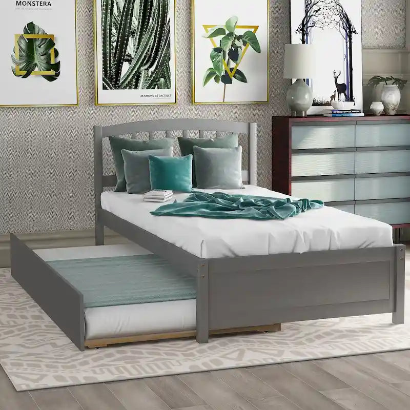 Cadre de lit plateforme en bois pour lit simple avec lit gigogne