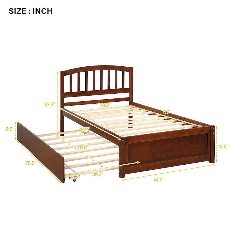 Cadre de lit plateforme en bois pour lit simple avec lit gigogne