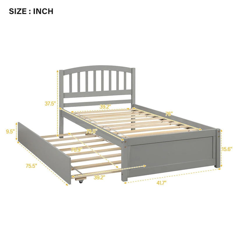 Cadre de lit plateforme en bois pour lit simple avec lit gigogne