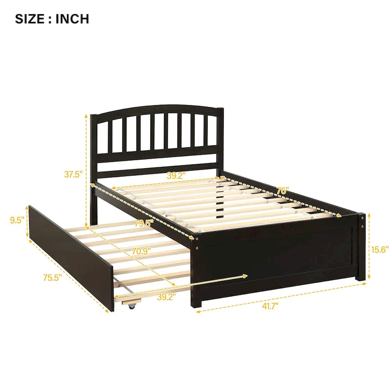 Cadre de lit plateforme en bois pour lit simple avec lit gigogne