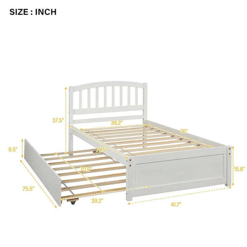 Cadre de lit plateforme en bois pour lit simple avec lit gigogne