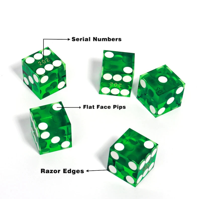 Ensemble de 5 dés de casino GSE AAA Grade 19 mm avec numéros de série correspondants pour jeux de rôle, empilage de dés et Yahtzee.