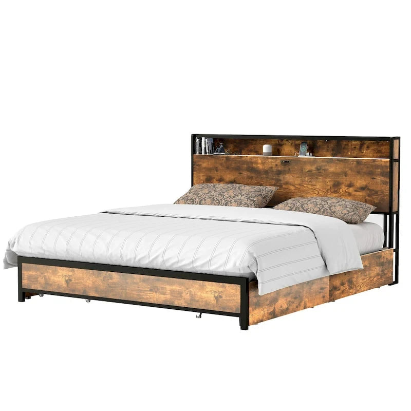 Cadre de lit King Moasis Vintage marron