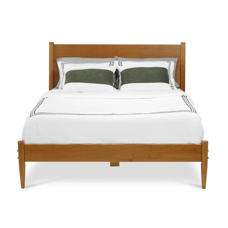 Lit plateforme en bois massif style années 50, format Queen