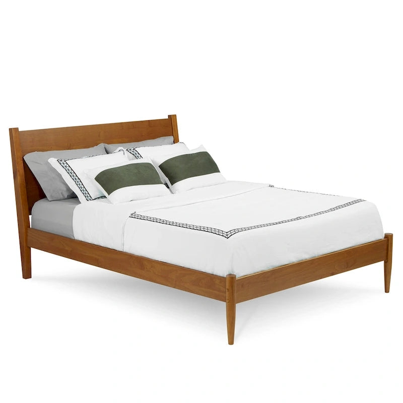 Lit plateforme en bois massif style années 50, format Queen