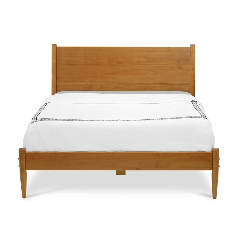 Lit plateforme en bois massif style années 50, format Queen