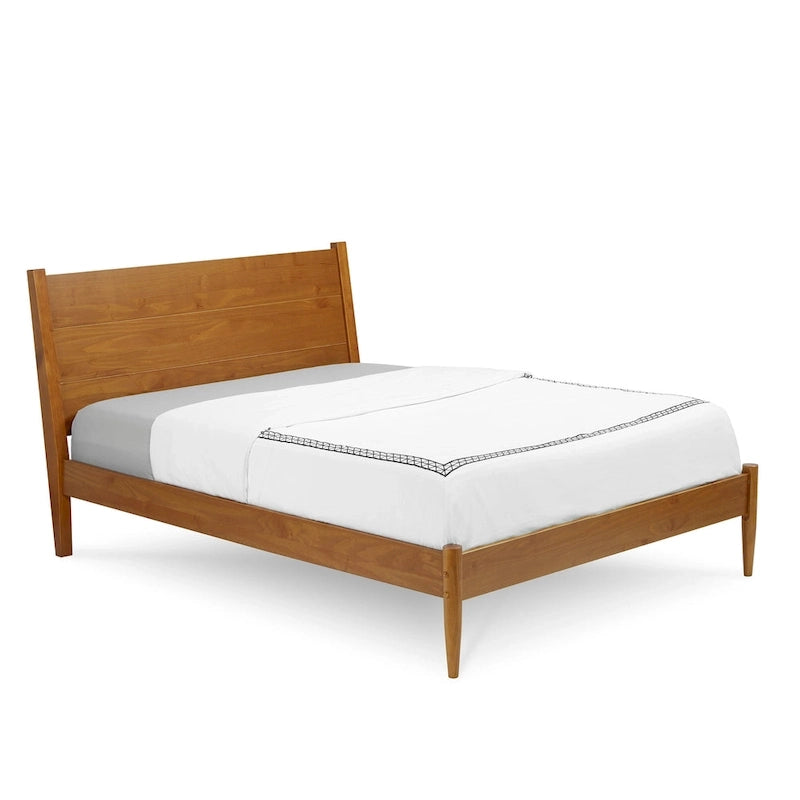 Lit plateforme en bois massif style années 50, format Queen