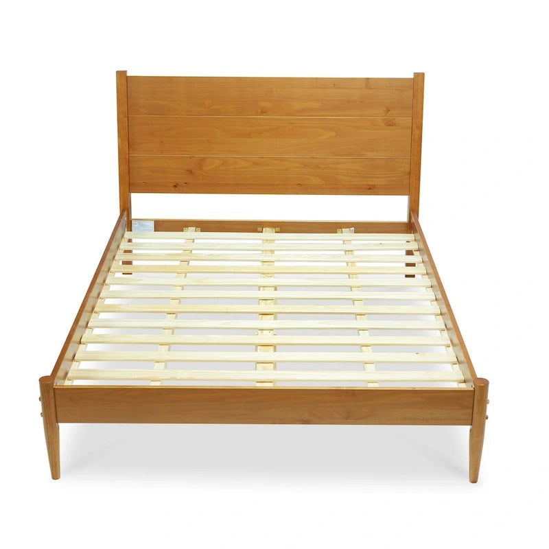 Lit plateforme en bois massif style années 50, format Queen