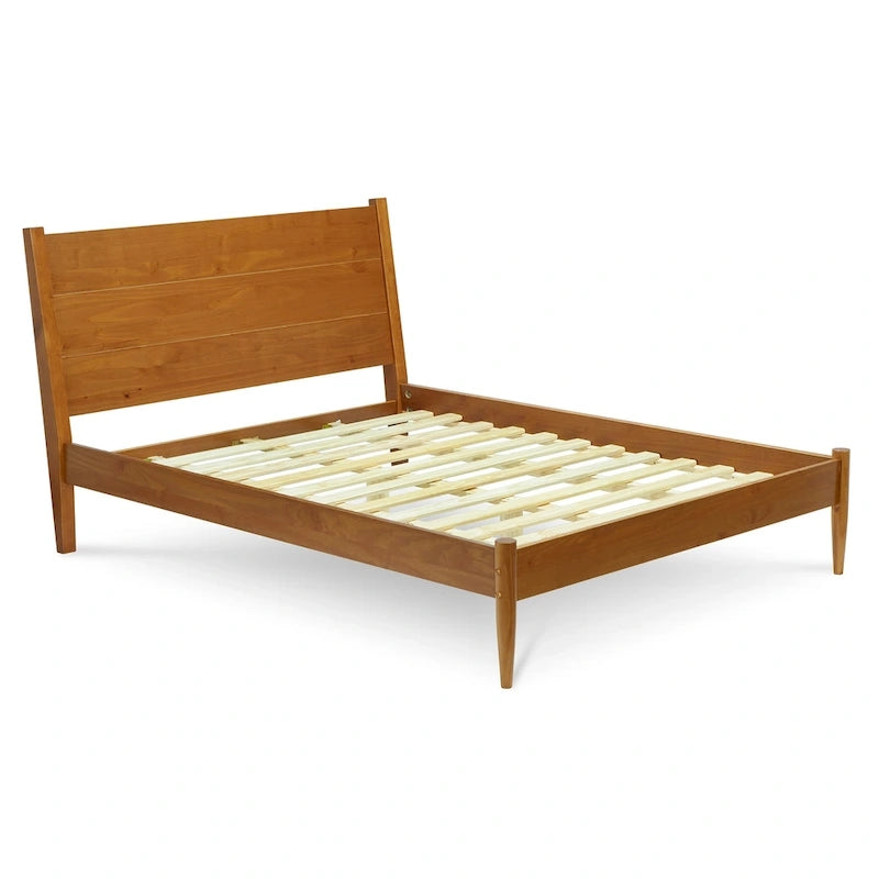 Lit plateforme en bois massif style années 50, format Queen
