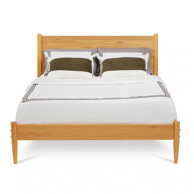 Lit plateforme en bois massif style années 50, format Queen