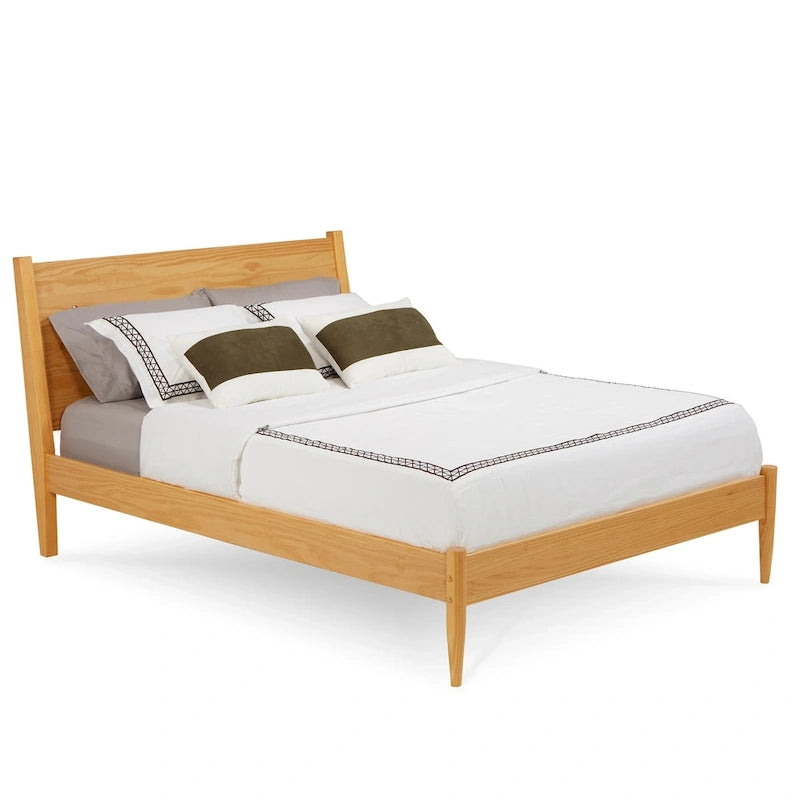 Lit plateforme en bois massif style années 50, format Queen