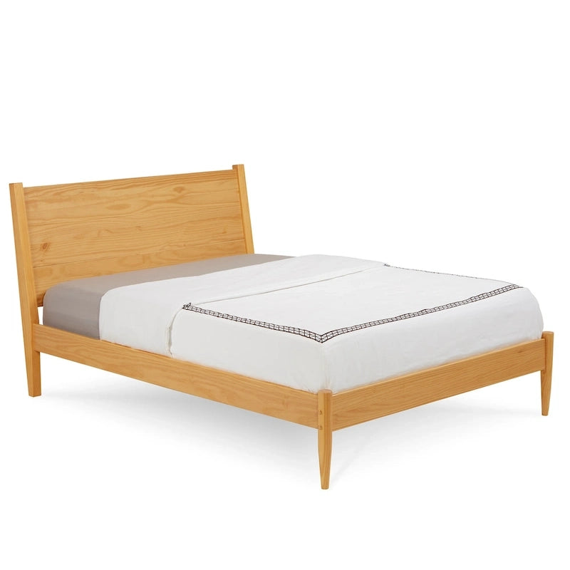 Lit plateforme en bois massif style années 50, format Queen