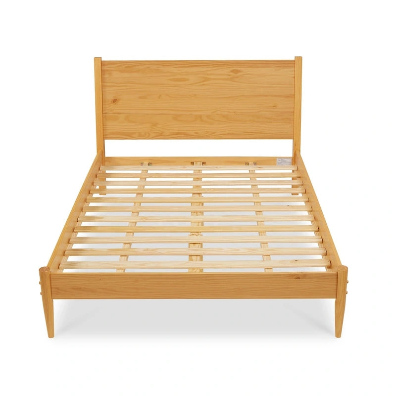 Lit plateforme en bois massif style années 50, format Queen