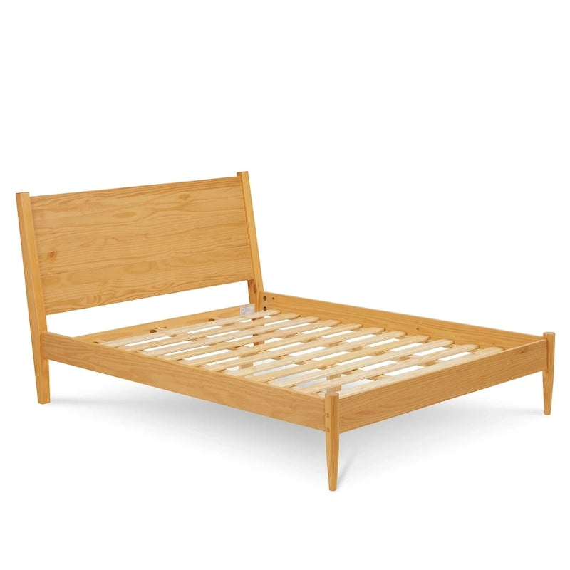 Lit plateforme en bois massif style années 50, format Queen